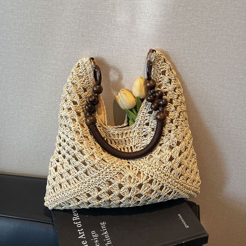 Tote Bag Beach - Borsa a Tracolla in Paglia Intrecciata
